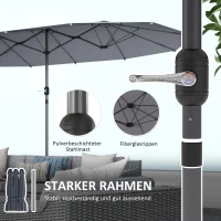 Outsunny Podwójny Parasol 436 x 260 cm, Parasol ze Stali z Ochroną UV i Korbką, Ciemnoszary(m-5)