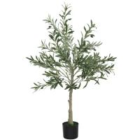 HOMCOM Pianta Artificiale di Olivo Alta 120 cm, Albero Finto con 450 Foglie e 20 Olive, Vaso Incluso(m-10)