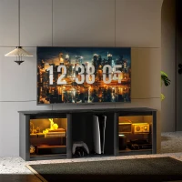 HOMCOM TV-Möbel mit LED-Beleuchtung für Fernseher bis zu 65 Zoll, 160cm mit verstellbaren Glastablaren, schwarz(m-2)