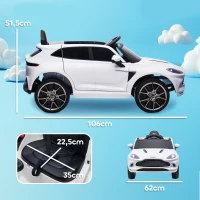AIYAPLAY Elektrisches Kinderfahrzeug lizenziert als Aston Martin DBX Elektrofahrzeug 12V Fernbedienung 106 x 62 x 51,5 cm weiß(m-3)