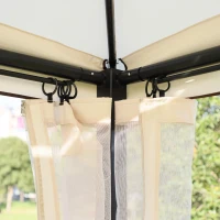 Outsunny Balancelle de Jardin 3 Places Convertible Style Colonial Grand Confort 2 Coussins + Matelas + moustiquaires Inclus Noir Beige(m-9)