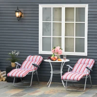 Outsunny Set of 2 Garden Sun Lounger Outdoor Reclining Seat Cushioned Seat Foldable Adjustable Recliner Red and White(m-15)