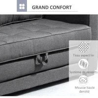 HOMCOM Canapé droit convertible 2 places - dossier capitonné - 147,5 x 75 x 85 cm - gris(m-6)