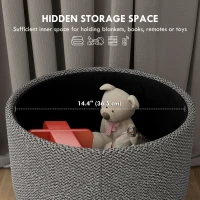 HOMCOM Round Linen-Look Storage Ottoman - Light Grey(m-4)