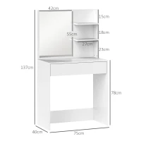 HOMCOM Schminktisch mit Spiegel, Make-up-Tisch mit Schublade und Regalen, für Schlafzimmer, 75l x 40T x 137H cm, weiß(m-3)