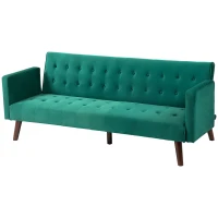 HOMCOM Schlafsofa 3-Sitzer, elegantes gepolstertes Sofa mit Holzbeinen für Wohnzimmer, Gästezimmer, grün(m-6)