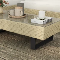 Outsunny Ecksofa-Set für 5 Personen modernes Design, abnehmbare Kissen, Couchtisch aus Epoxy-beschichtetem Stahl, beige Rattanimitat Geflecht(m-5)