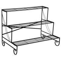 Outsunny Blumenständer Blumenregal aus Metall 3 Stufen Pflanzenregal Blumentreppe  für innen und außen Garten Balkon Schwarz 95 x 63 x 72 cm(m-12)