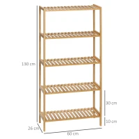 HOMCOM Bambusregal mit 5 Ebenen, Bücherregal für Wohnzimmer, Schlafzimmer und Büro, 60 x 26 x 130 cm, Naturholz(m-3)