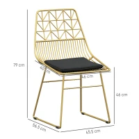 HOMCOM Luxurious Dining Chairs Set of 4, Metal Wire Kitchen Chair with Removable Velvet-feel Cushion, Cut-out Back and Steel Frame for Dining Room, Gold Tone(m-3)