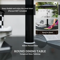 Outsunny 4 Seater Rattan Dining Set, Rattan Garden Furniture Set with Parasol Hole, Outdoor Dining Table and Chairs Set with Cushions, Round Glass Top Table for Patio, Balcony, Light Brown(m-6)