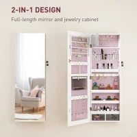 HOMCOM 108 x 37cm Lockable Jewellery Cabinet, with LED Lights - White Surface and Pink Lining(m-4)