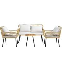 Outsunny Gartenmöbel-Set mit 4 Teilen 2-Sitzer-Sofa 2 Sessel mit 7 Kissen 1 runder Couchtisch, PE-Rattan