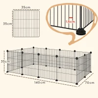 PawHut Recinto de Metal para Animais de Estimação Recinto Metálico com 12 Painéis para Pequenos Animais DIY 140x70x35 cm Preto(m-3)