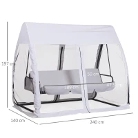 Outsunny Gartensofa Convertible 3-Sitzer Hochkomfort: Sitz- und Rückenmatratzen, zippbares integrales Moskitonetz mit Dach, Seitentasche, Metallrahmen Epoxid Polyester Weiß(m-3)