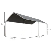 Outsunny Carport Überdachung für Auto 6 x 3 m robuster verzinkter Stahl Dach PE-Hochleistungsfolie Grau(m-3)