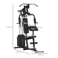 HOMCOM Fitness-Station mit 12 Gewichtsblöcken à 5,5 kg für ein umfassendes Training - 135 x 103 x 210 cm(m-3)
