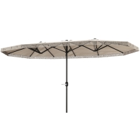 Outsunny Doppelter rechteckiger Gartenpavillon 4,5 x 2,65 x 2,6 m mit Kurbelöffnung und -schließung, 180 g/m² Tuch, Creme