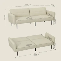 HOMCOM Schlafsofa 3-Sitzer, Schlafcouch mit verstellbarer Rückenlehne, modernes Stoffsofa, Beige(m-3)