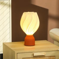 HOMCOM Lámpara de Mesa LED 3D con Diseño de Pétalos Luz Cálida para Mesita de Noche y Escritorio Ø16,5x28 cm Blanco y Teja(m-2)
