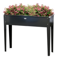 Outsunny Hochbeet-Pflanzschale auf Beinen Quadratisch mit Ablaufloch aus verzinktem Stahl 100 x 30 x 80 cm Schwarz