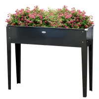 Outsunny Hochbeet-Pflanzschale auf Beinen Quadratisch mit Ablaufloch aus verzinktem Stahl 100 x 30 x 80 cm Schwarz(m-1)