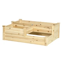 Outsunny Hochbeet mit 3 Pflanzkästen, 3-stufiges Design, offenere Boden, 108 cm x 88 cm x 36 cm, Natur(m-12)