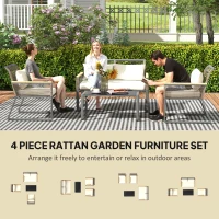 Outsunny Four Piece Wicker Rope Garden Furniture Set with Glass Top Coffee Table - Grey(m-4)