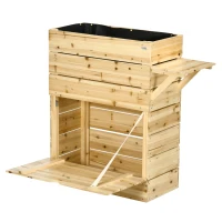 Outsunny Hochbeet mit Klapptisch und Stauraum, lackiertes Massivholz, Innenverkleidung aus Vlies, 105cm x 39,5cm x 105cm(m-14)