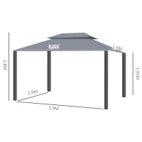 Outsunny Gartenpavillon Pavillon Doppeldach mit Seitenwänden und herausnehmbaren Moskitonetzen 4 x 3 m Grau(m-3)