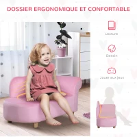 HOMCOM Fauteuil canapé méridienne pour enfant effet velours - 80 x 40 x 49 cm rose(m-4)