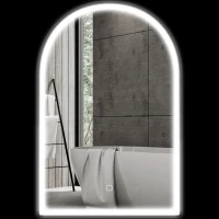 HOMCOM LED Badezimmerspiegel 90 x 60 cm, Wandmontage, 3 Farben, Bogenform, Aluminiumrahmen, Antibeschlag und Touchschalter(m-1)