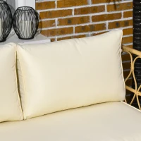 Outsunny Gartenmöbel-Set 2-Sitzer-Sofa + 2 Sessel + 1 Couchtisch mit Glasplatte 7 Kissen Beige(m-4)