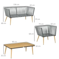 Outsunny Gartenmöbelset aus Polyrattan für 4 Personen mit 1 Zweisitzer-Sofa, 2 Sesseln und 1 Couchtisch 7 Kissen inklusive grau(m-3)
