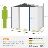 Outsunny Gartenlagerschuppen 2,27 m², Maße 190L x 131B x 188H cm inkl. Handschuhe abschließbare Tür Belüftungen Stahlblech Eiche(m-3)