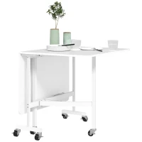 HOMCOM Mesa Dobrável de Cozinha para 4-6 Pessoas Mesa de Sala de Jantar Dobrável com Rodas e Laterais Dobráveis 120x80x73 cm Branco(m-10)