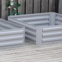 Outsunny Pflanzkasten, 2er-Set, Blumenkasten, offener Boden, Stahlrahmen, grau, (2 x) 100 x 100 x 30 cm(m-11)