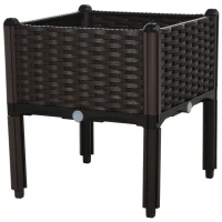Outsunny Hochbeet, Pflanzkasten mit Abflusslöchern, Blumenkasten im Rattan-Look, Kunststoff, Braun, 40 x 40 x 44 cm(m-12)