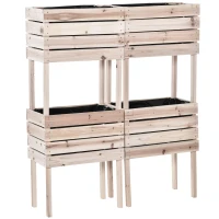 Outsunny Hochbeet Blumenkasten Pflanzenkasten, wetterbeständig, Massivholz, 50 cm x 30 cm x 60 cm, Natur(m-14)