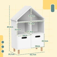 AIYAPLAY Kinderbücherregal Kinder Aufbewahrungsmöbel 3 Ebenen mit zwei Schubladen hausförmig 63,7 x 29,7 x 89 cm weiß(m-3)