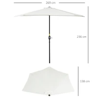 Outsunny Halber Sonnenschirm Ø 2,7 m Balkonsonnenschirm 5 Metallstreben Polyester Creme(m-3)
