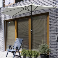 Outsunny Halber Sonnenschirm Ø 2,7 m Balkonsonnenschirm 5 Metallstreben Polyester Creme(m-2)