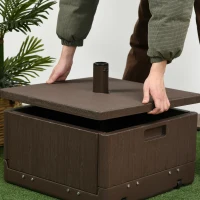 Outsunny Sonnenstrahl Sonnenschirmständer Sonnenschirmständer Beistelltisch Pflanzgefäß mit Ablauföffnungen Rollen Griffe PE und Metall braun(m-5)