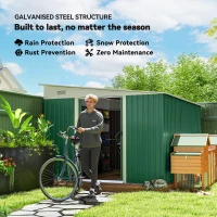 Outsunny Garden Metal Storage Shed Outdoor Metal Tool House with Double Sliding Doors and 2 Air Vents, 11.3x9.2ft, Green(m-5)