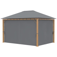 Outsunny Rechteckiger Gartenpavillon mit Vorhängen und Polyesterdach 4 x 3 m - Aluminiumgestell