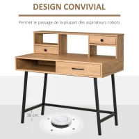 HOMCOM Bureau secrétaire bureau informatique dim. 105L x 55l x 100H cm 3 tiroirs + 3 niches piètement métal noir plateau imitation bois(m-7)