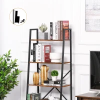 HOMCOM Ladder Shelf, Bookshelf, 4-Tier Industrial Storage Rack for Living Room, Bedroom, Kitchen, Rustic Brown and Black(m-6)