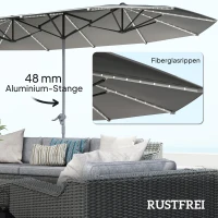 Outsunny Doppelschirm mit Solar-Lichtern, Aluminium, Polyester, UPF50+ Schutz, UV-beständig, Terrassenschirm, Dunkelgrau(m-6)