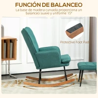 HOMCOM Silla Mecedora con Reposapiés Cojín Acolchado y Reposabrazos Carga 130 kg Verde Azulado(m-4)