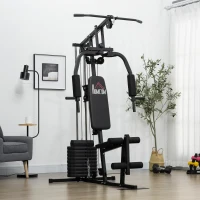 HOMCOM Fitness-Kraftstation mit 9 Gewichtsblöcken zu je 5 kg, insgesamt 45 kg, für ein komplettes Training - 200 x 135 x 103 cm(m-2)
